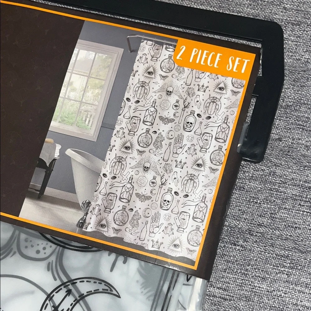Trick or Treat Black and White Sheet Halloween Shower Curtain Set